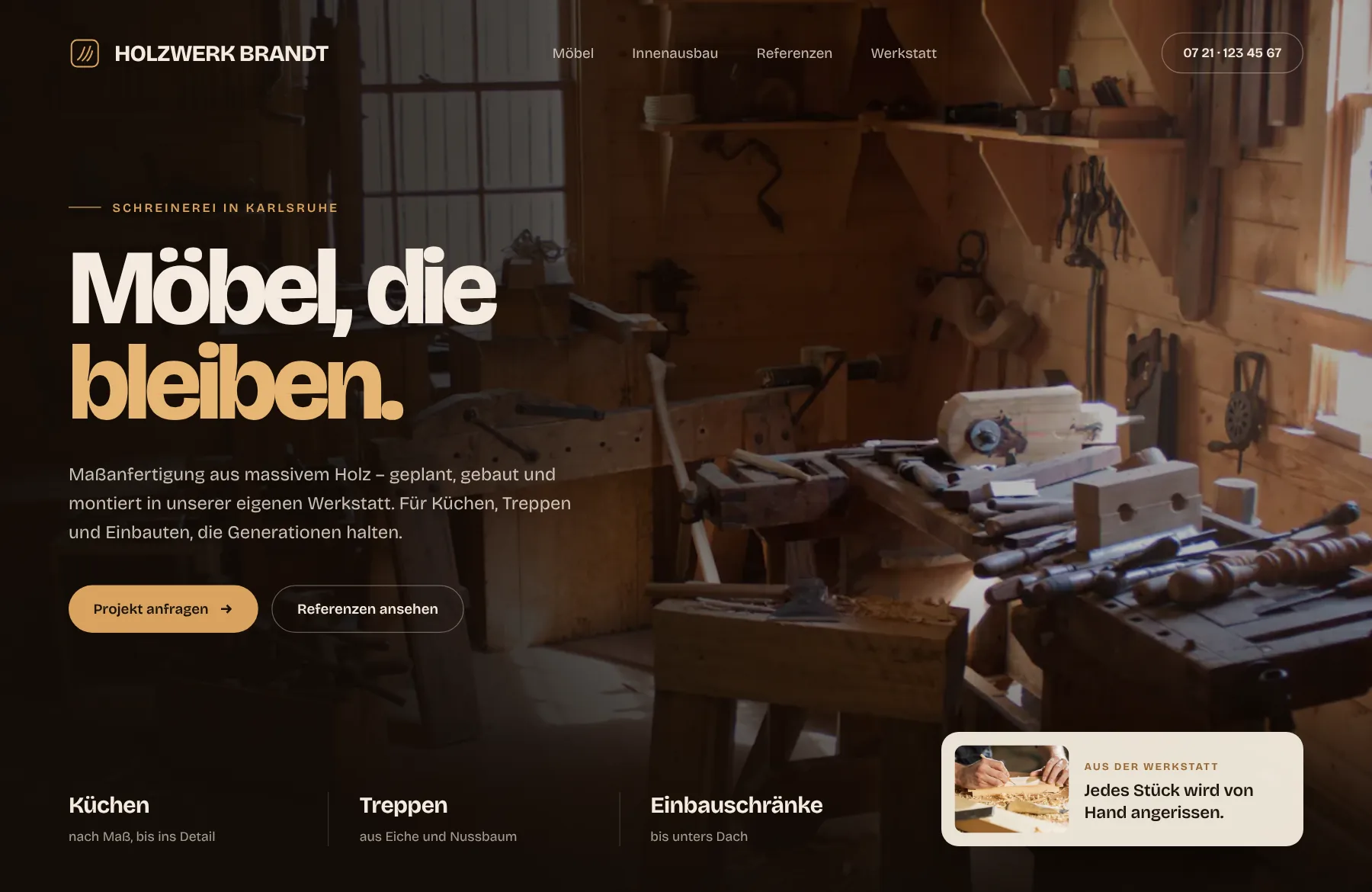 Startseite-Entwurf für Schreinerei Holzwerk Brandt
